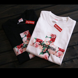 香港代购夏季新款supreme十字架花卉街头男女款情侣装圆领短袖T恤