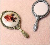 韩国进口镶钻宝石公主镜 古典手柄化妆镜 便携小镜子 欧式金属镜