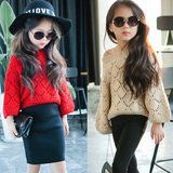 女童红色毛衣儿童针织衫宝宝蝙蝠衫上衣春装2016新款时尚个性韩版