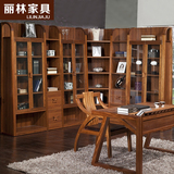 丽林 单门双门实木书柜 转角书柜书架自由组合 中式现代 储物柜
