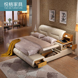 高档皮床榻榻米床现代简约真皮床软床1.8米双人床皮艺床储物床
