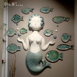 陶瓷地中海鱼立体墙饰挂饰壁饰 创意家居电视背景墙面墙上装饰品