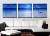 海景油画三联纯手绘无框蓝色大海客厅装饰画卧室现代简约玄关挂画