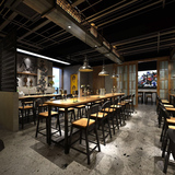 美式实木餐桌复古星巴克西餐厅长桌子现代铁艺咖啡厅休闲桌椅组合