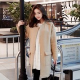 Cherrykoko韩国官网代购女装 2015冬装大口袋单排扣时尚毛呢大衣