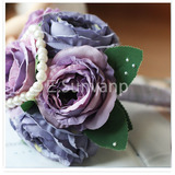 珍珠手捧花新娘花束紫玫瑰仿真结婚礼物 欧式唯美创意手捧花球
