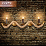 LOFT美式创意复古麻绳壁灯工业酒吧咖啡厅阳台三头铁艺墙壁灯特价