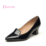 Daphne/达芙妮2015春秋季新款黑色中跟女鞋尖头粗跟浅口单鞋