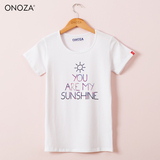 ONOZA夏装简约短袖白色T恤女 夏季圆领修身时尚英文印花女装上衣