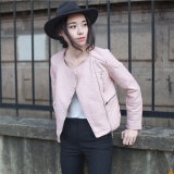 2016春秋韩版女装短款粉色学生皮衣女修身pu皮夹克机车百搭小外套