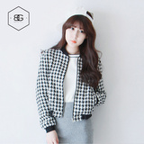 BG千鸟格棒球服可爱韩版潮短款夹克立领短外套春秋女装黑白格开衫