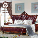 香丽法兰高端家居 欧式家具实木双人床 法式奢华橡木床 真皮床