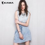卡玛KAMA 夏季新款女装 镂空刺绣渐变圆领牛仔连衣裙 7215160