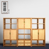 现代简约实木禅意书柜新中式榆木客厅书架置物柜席面储藏柜置物架