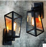 北欧宜家铁艺复古工业别墅壁灯 创意美式咖啡厅过道走廊玻璃壁灯