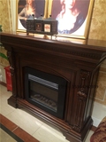 纯美式全实木手工雕花客厅装饰柜1.7米深色古典复古壁炉带炉芯