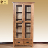 纯实木书柜书架置物柜北美白橡木两门可调节欧式简约书房家具