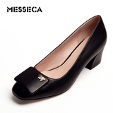 messeca2016秋季新款羊皮中跟单鞋真皮方头女鞋OL浅口鞋