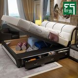 皮艺床1.5米真皮床1.8米 双人床欧式小户型 婚床储物带抽屉