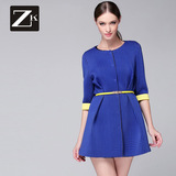 ZK2016春装新款中长款秋季单排扣拼接修身时尚女式风衣外套女装潮