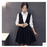 2016年女装新款连衣裙潮流 春季韩版背带两件套短裙时尚学生套装