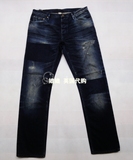 英国代购 Burberry 男士深蓝色破洞直筒牛仔裤 37173621