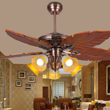 欧式仿古吊扇灯实木叶雕刻客厅餐厅卧室风扇灯简约时尚LED遥控