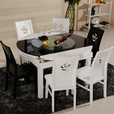 餐桌椅钢化玻璃餐桌多功能桌椅组合伸缩餐台白色桌火锅电磁炉圆桌
