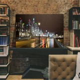 创意办公室咖啡馆墙面装饰壁挂沙发背景画城市模型亮灯墙上装饰品