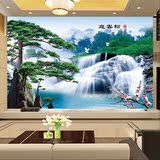 大型3D唯美无缝墙纸壁画中式风景客厅电视背景墙迎客松壁纸墙画