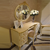 欧式梳妆台卧室含抽屉实木化妆桌米白色描金含抽屉梳妆桌妆镜妆凳