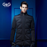 G&G 冬季男士立领修身羽绒服商务休闲外套中长款保暖加厚百搭黑色