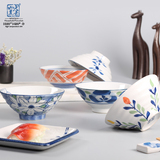碗日式创意手绘酒店餐具釉下彩复古家用陶瓷汤碗个性学生面碗饭碗