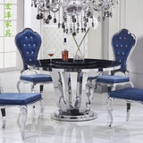 不锈钢大理石圆形餐桌 钢化玻璃新古典后现代简约热卖圆餐台餐桌