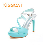 kisscat接吻猫 新款夏露趾凉鞋性感防水台高跟鞋通勤时尚女鞋