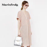 Marisfrolg玛丝菲尔 时尚浪漫荷叶边粉色连衣裙 商场同款夏新女装