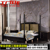 新中式家具实木布艺双人床 样板房酒店别墅卧室床标准间床架子床