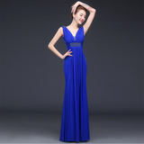 晚礼服2015冬季新款韩式性感V领蓝色修身礼服长款年会宴会伴娘服