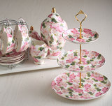 精美出口欧美英式骨瓷下午茶具整套咖啡杯子带三层甜品串托盘杯架