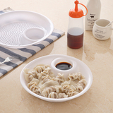 日式创意塑料饺子盘 带醋碟水饺盘子 双层沥水多用水果盘