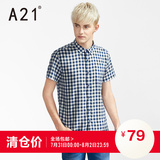 A21男装格子牛津纺短袖衬衫 2016夏季新品潮男时尚个性纯棉衬衣