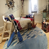 浅蓝色地中海地毯客厅茶几沙发地毯卧室床边手工圆形满铺地毯定制