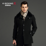 K-boxing/劲霸正品冬装男带毛领夹克外套中长款毛呢大衣|FFWX4143
