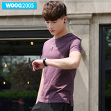 WOOG2005男士紫色短袖T恤 2016夏季圆领韩版修身纯色打底衫男体恤