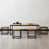 桌椅组合原木餐桌子美式仿古茶几中式客厅办公茶桌创意休闲实木茶