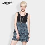 Mixtie原创设计欧美品牌女装时尚个性碎花色雪纺连衣裙欧洲新款