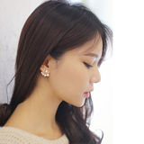 正品韩国进口 纯14K金耳钉 最新珍珠后挂半弧耳钉 耳环