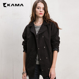 卡玛kama春季女装休闲外套双排扣黑色经典百搭时尚显瘦7315758
