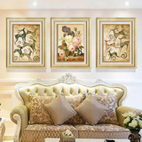 欧式现代客厅装饰画沙发背景墙有框三联画卧室壁画挂画平安发财鹿