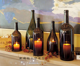 包邮创意欧式玻璃烛台玻璃灯罩红酒瓶切割烛台玻璃灯罩客厅装饰品